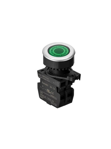 Панелен превключвател,S3PF-P3GADM, бутон, ф22mm, 1 позиция, зелен, LED