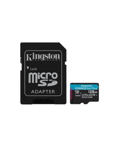 Карта памет 128GB MicroSDXC с адаптер, Kingston Canvas Go! Plus, Class 10 UHS-I, скорост на четене 170MB/s, скорост на запис 90 MB/s