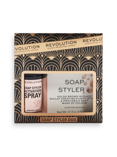 Makeup Revolution London Soap Styler+ Duo Подаръчен комплект сапун за вежди Soap Styler 5 g + спрей за вежди Soap Styler Brow Activation Spray 50 ml