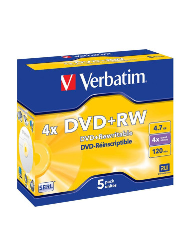 Оптичен носител DVD+RW 4.7GB, Verbatim 43229, 4x, 5бр