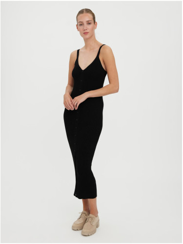 Black ribbed sheath midi dress with straps VERO MODA Uzuri - Women