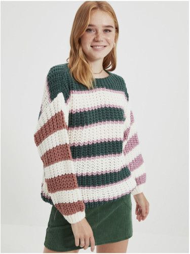 Green and White Women's Striped Oversized Sweater Trendyol - Women