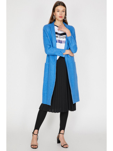 Koton Women's Blue Pocket Detailed Coat