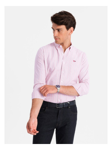 Ombre Men's cotton REGULAR FIT shirt with fine stripes - pink