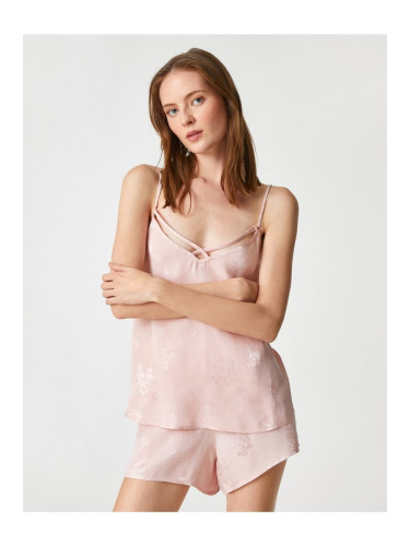 Koton Satin Pajama Top with Straps Viscose Jacquard Piping Detailed.