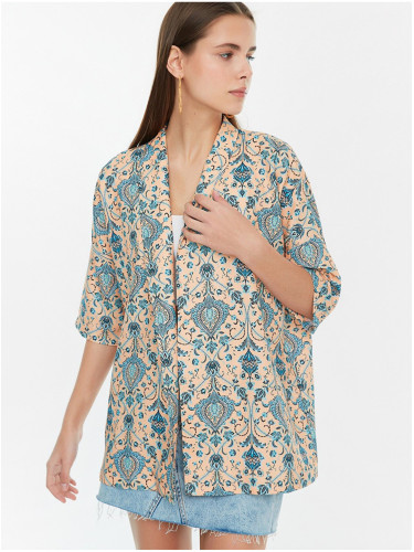 Trendyol Blue and Beige Patterned Kimono - Women