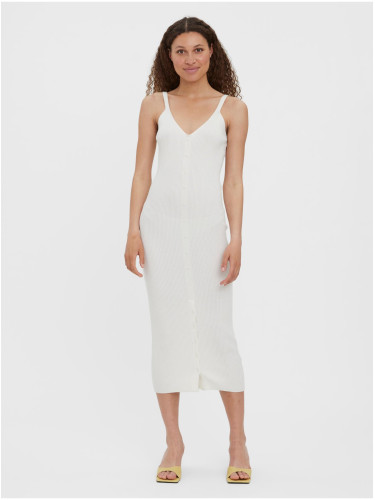 Cream ribbed sheath midi dress with straps VERO MODA Uzuri - Women