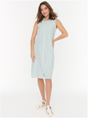 Green and White Women's Striped Shirt Dress Trendyol - Women's