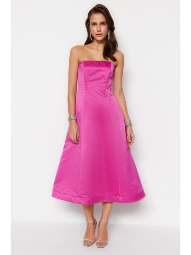 Trendyol Evening Dress in Fuchsia that Opens at the Waist / Skater Woven Satin Evening Dress