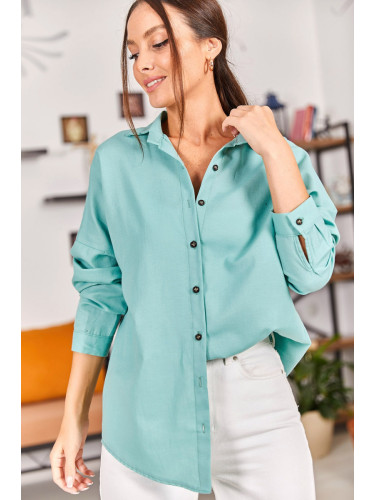 armonika Women's Mint Oversize Long Basic Shirt