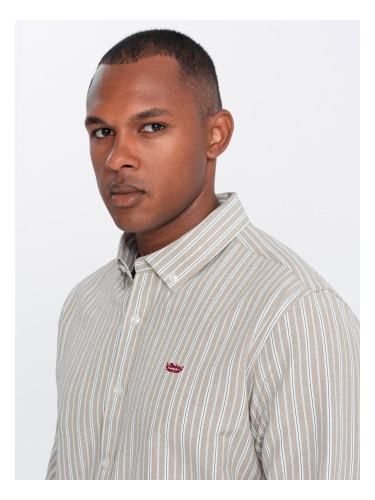 Ombre Men's cotton REGULAR FIT shirt with fine stripes - beige