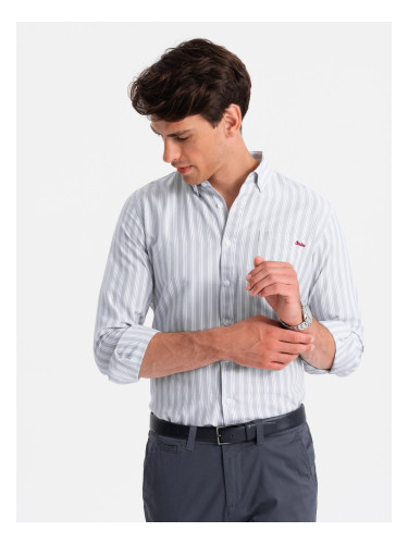 Ombre Men's REGULAR FIT shirt in white stripes with pocket - grey