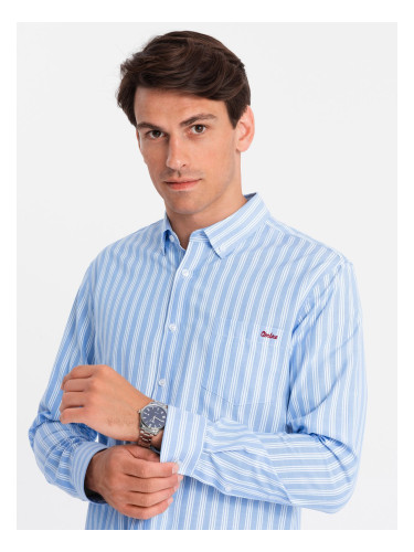 Ombre Men's REGULAR FIT shirt in white stripes with pocket - blue