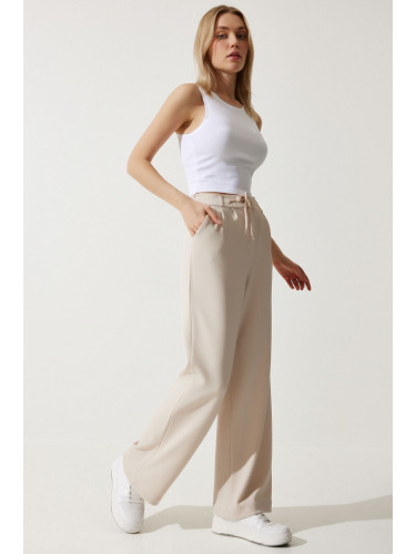 Happiness İstanbul Women's Cream Wide Leg Sweatpants