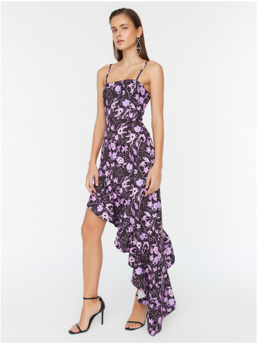 Purple Floral Dress with Ruffle Trendyol - Women