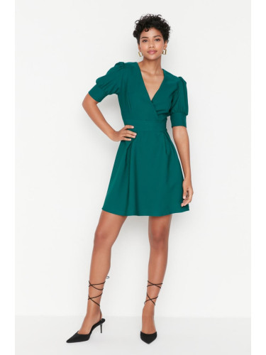 Trendyol Emerald Green Double Breasted Collar Woven Dress