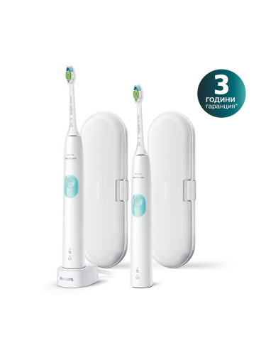 Комплект 2 електрически четки за зъби ProtectiveClean Philips Sonicare с кутии, серия 4300, бял