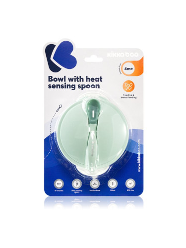 Kikkaboo Suction Bowl & Heat Sensing Spoon сет за хранене 4 m+ Mint 3 бр.