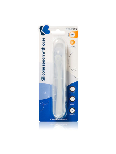 Kikkaboo Silicone Spoon in a Case лъжичка с калъфка 4 m+ Blue 1 бр.