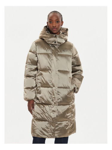 Calvin Klein Jeans Зимно палто Shiny Monologo J20J224617 Сив Regular Fit