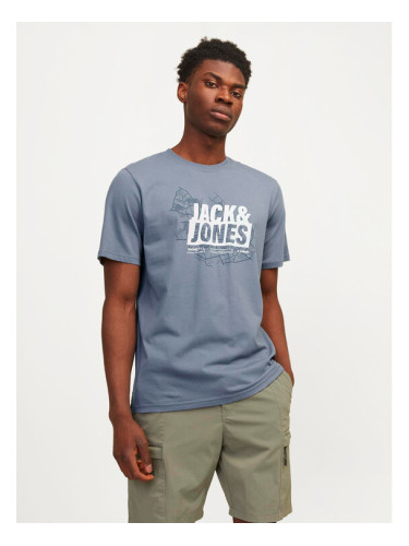 Jack&Jones Тишърт Map 12257908 Син Regular Fit