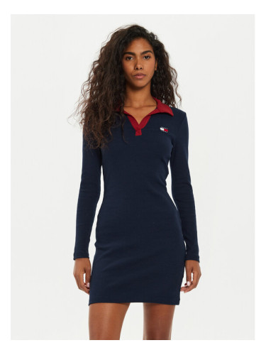 Tommy Jeans Плетена рокля Tjw Rwb Badge Polo Dress DW0DW19722 Тъмносин Slim Fit