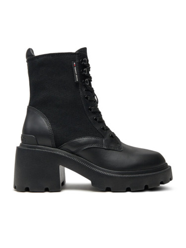 Tommy Jeans Боти Tjw Mid Heel Boot Mix Media EN0EN02556 Черен