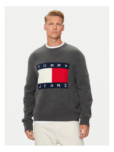 Tommy Jeans Пуловер Flag DM0DM19442 Сив Regular Fit