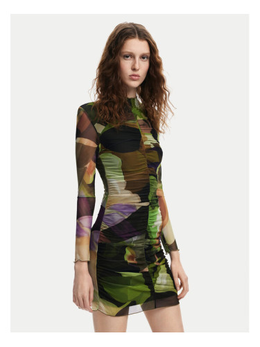 Desigual Ежедневна рокля Camouflage Lacroix 24WWVK36 Зелен Slim Fit