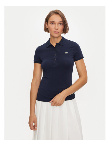 Lacoste Тениска с яка и копчета DF3443 Тъмносин Slim Fit