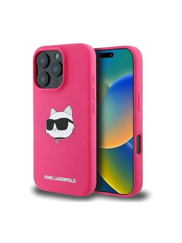 Оригинален кейс Karl Lagerfeld Silicone Choupette Head MagSafe, За iPhone 16 Pro (6.3), Тъмнорозов