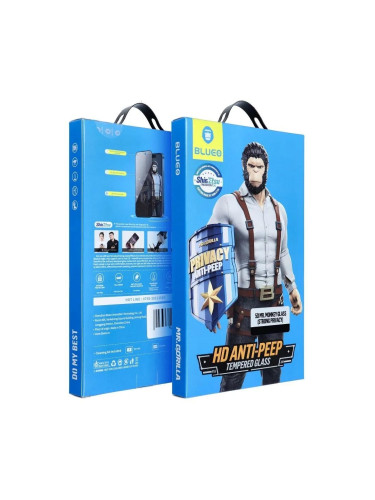 Стъклен протектор Blueo 5D Full Strong Privacy с цяло лепило, За iPhone 16 Pro (6.3), Черен