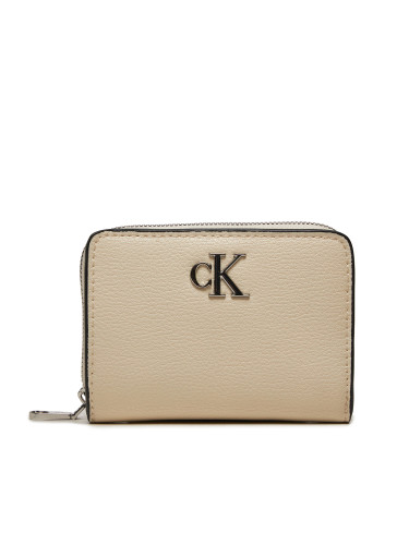 Малък дамски портфейл Calvin Klein Jeans Minimal Monogram K60K612740 Екрю