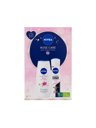 Nivea Rose Care Подаръчен комплект душ гел Rose & Almond Oil 250 ml + антиперспирант Black & White Invisible Clear 150 ml увредена кутия