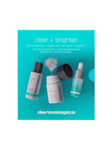 Dermalogica Clear + Brighten Подаръчен комплект почистваща пяна Active Clearing Clearing Skin Wash 50 ml + ексфолираща пудра Daily Microfoliant 13 g + серум за лице Active Clearing Age Bright Clearing Serum 10 ml