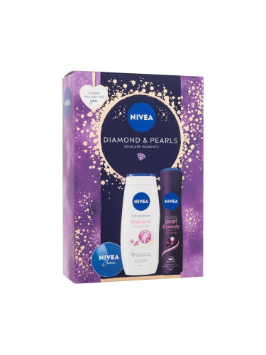 Nivea Diamond & Pearls Подаръчен комплект универсален крем Creme 30 ml + антиперспирант Pearl & Beauty Black 150 ml + душ крем Diamond & Argan Oil 250 ml