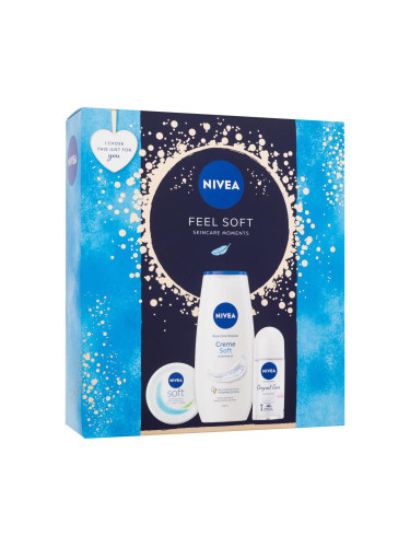 Nivea Feel Soft Skincare Moments Подаръчен комплект крем Soft 100 ml + душ гел Creme Soft 250 ml + антиперспирант Original Care 50 ml