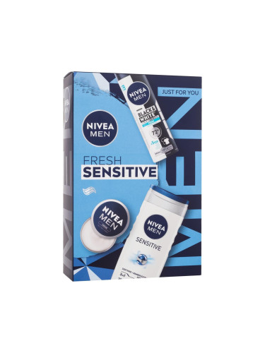 Nivea Men Fresh Sensitive Подаръчен комплект крем за лице, тяло и ръце Men Creme 30 ml + антиперспирант Men Invisible Black & White Fresh 150 ml + душ гел Men Sensitive 250 ml