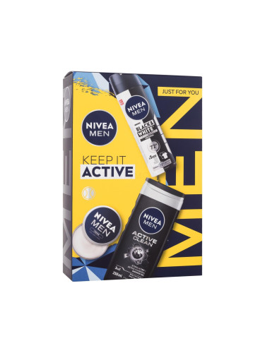 Nivea Men Keep It Active Подаръчен комплект крем за лице, тяло и ръце Men Creme 30 ml + антиперспирант Men Invisible Black & White Original 150 ml + душ гел Men Active Clean 250 ml