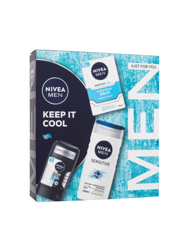 Nivea Men Keep It Cool Подаръчен комплект антиперспирант Invisible Black & White Fresh 50 ml + балсам за след бръснене Men Sensitive Cool 100 ml + душ гел Men Sensitive 250 ml