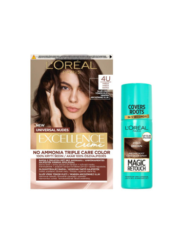 Пакет с отстъпка Боя за коса L'Oréal Paris Magic Retouch Instant Root Concealer Spray + Боя за коса L'Oréal Paris Excellence Creme Triple Protection