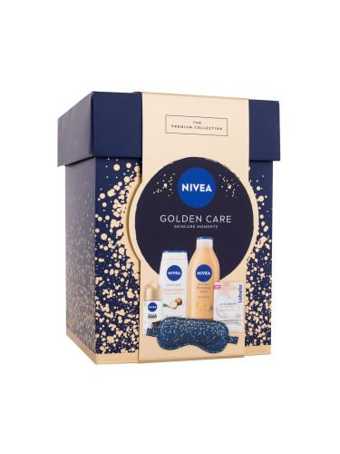 Nivea Golden Care Skincare Moments Подаръчен комплект лосион за тяло Q10 Firming Bronze 400 ml + душ гел Shea Butter & Botanical Oil 250 ml + антиперспирант Black & White Invisible Silky Smooth 50 ml + балсам за устни Labello Hyaluron Rosé 5,2 g + сатенена маска за сън