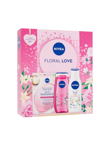 Nivea Floral Love Подаръчен комплект душ гел Floral Love 250 ml + лосион за тяло Floral Love 250 ml + маска за лице Skin Radiance 1 бр