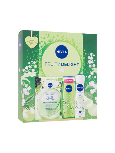 Nivea Fruity Delight Подаръчен комплект душ гел Fruity Delight 250 ml + антиперспирант Fruity Delight 150 ml + маска за лице Skin Detox 1 бр