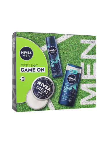 Nivea Men Feeling Game On Подаръчен комплект крем за лице, тяло и ръце Men Creme 150 ml + антиперспирант Men Ultra Charge 150 ml + душ гел Men Ultra Charge 250 ml