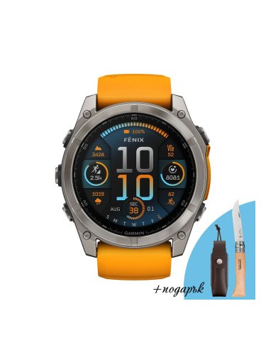 Смарт часовник Garmin Fenix 8 Amoled 51 мм Sapphire Titanium/Spark Orange/Graphite Garmin 010-02905-11