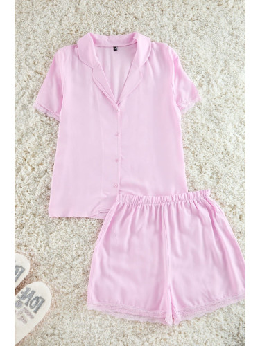 Trendyol Pink Lace Detailed Viscose Woven Pajama Set