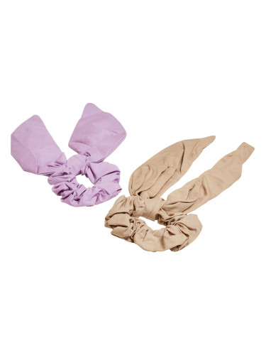 Scrunchies with XXL bow 2-pack light lilac/beige