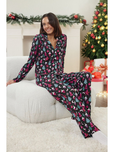 Trendyol Black 100% Cotton Christmas Themed Knitted Pajama Set