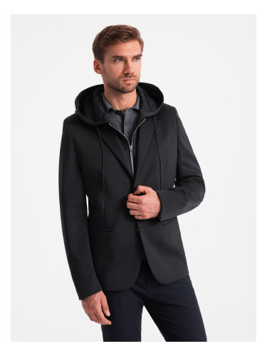 Ombre Men's blazer with detachable underlining and hood - black